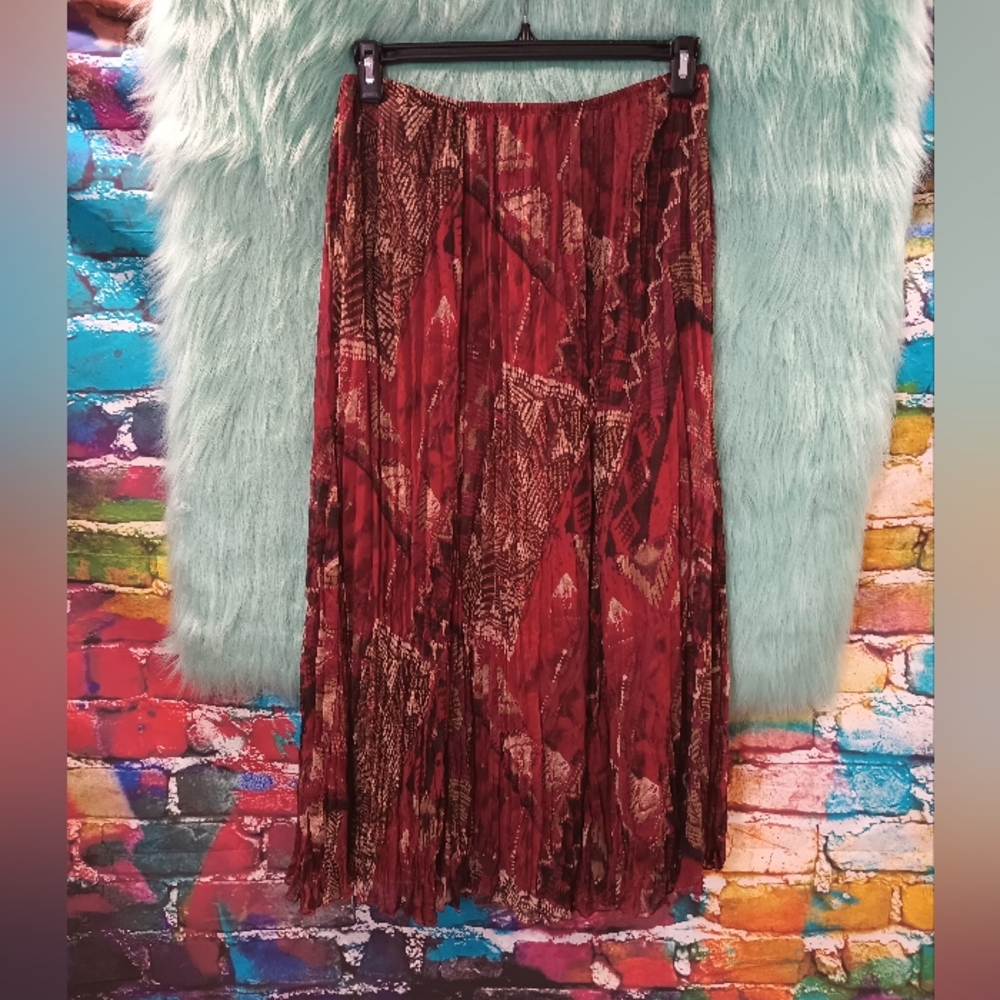 Ruby Rd Red And Tan Pattern Maxi Skirt Size 8 - image 4